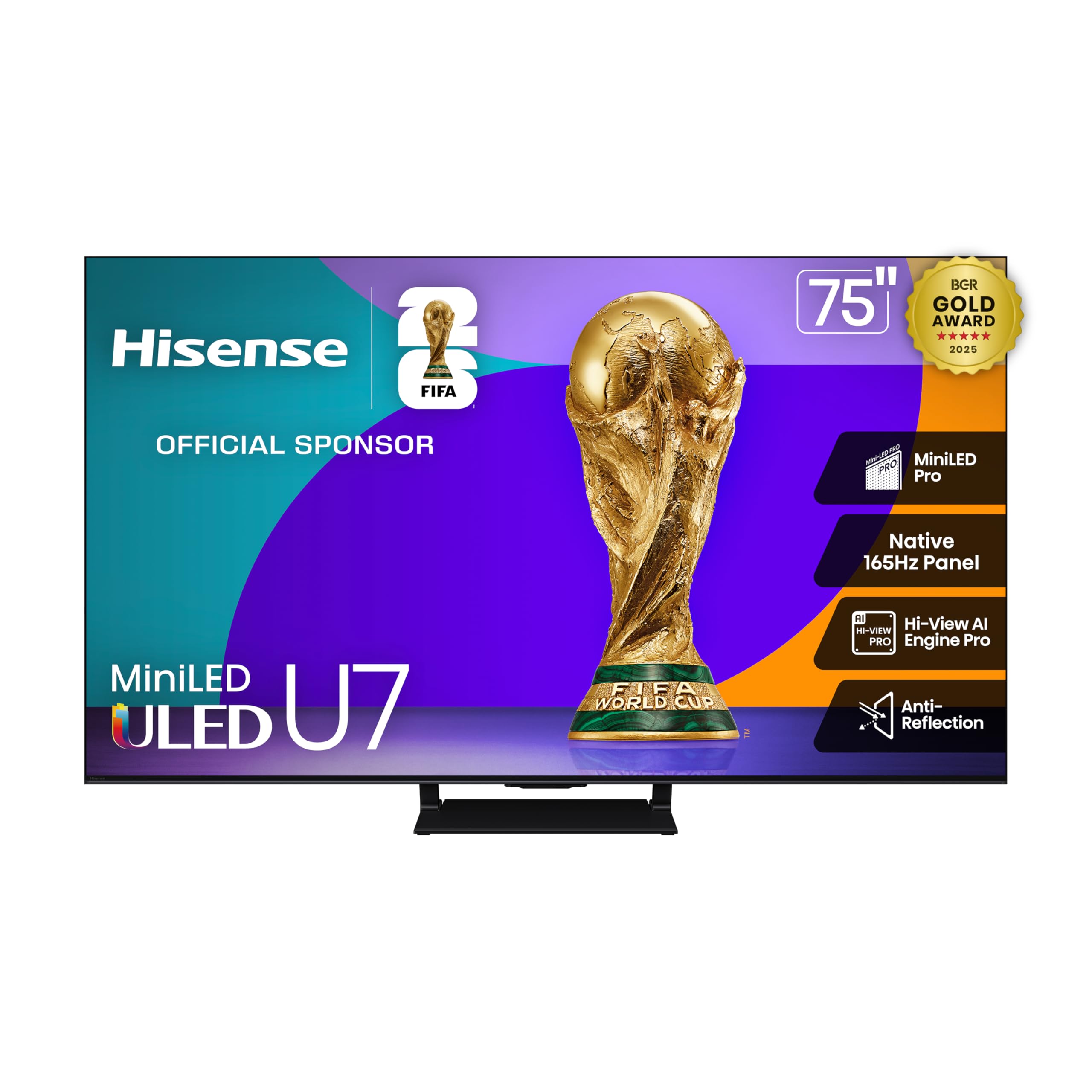 Hisense 75" U7 Mini-LED ULED 4K UHD Best Premium Gaming Google Smart TV (75U75QG, 2025 Model) - QLED, Native 165Hz, VRR 288, Up to 3000 Nits, HDR10+, Dolby Vision IQ · Atmos, IMAX Enhanced, 2.1.2 Ch Image
