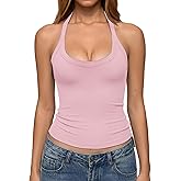 REORIA Womens Backless Ribbed Halter Tops for 2026 Slim Fitted Camisole Basic Shirts