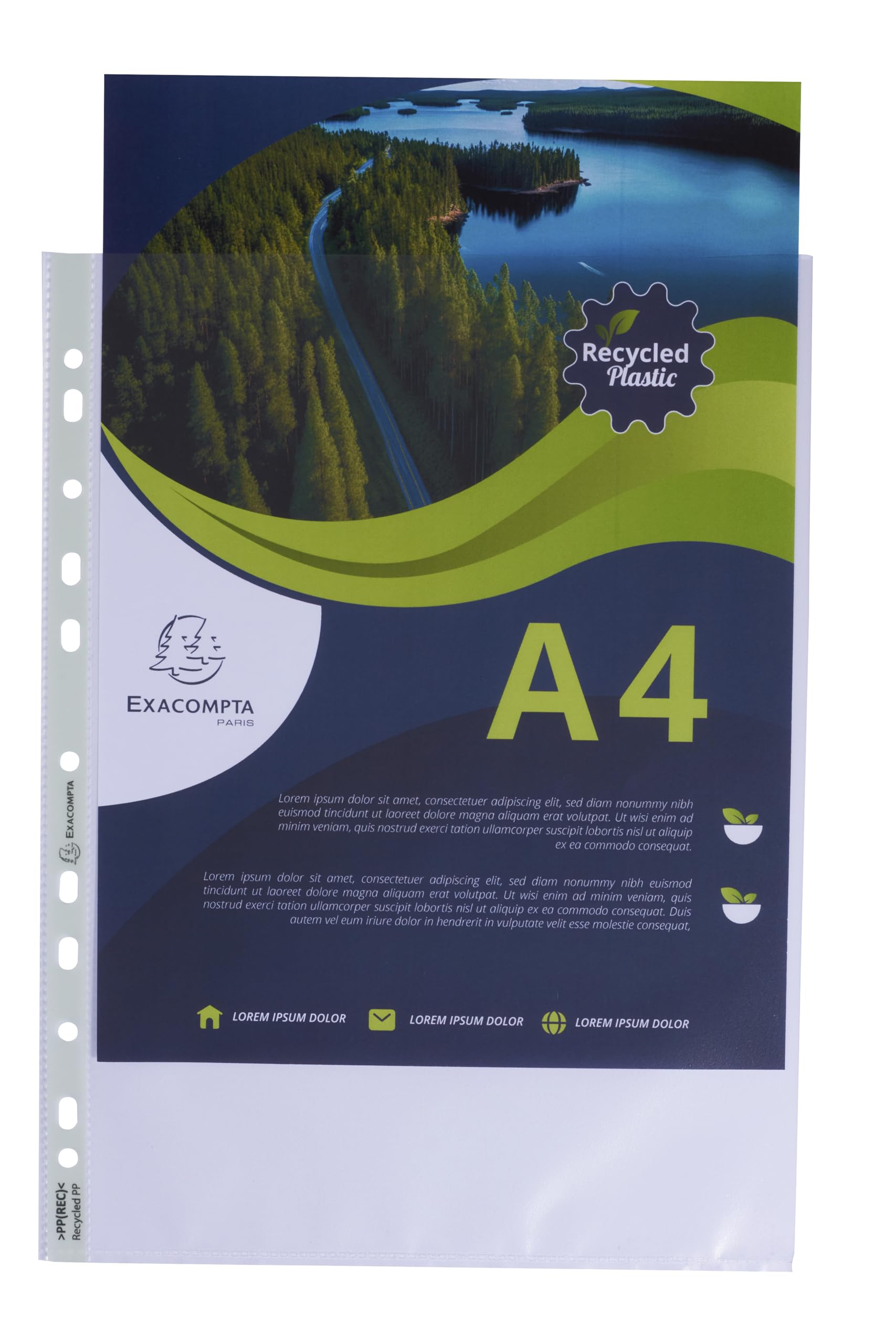 Exacompta - Ref 5320E - Box of 100 Forever Punched Pockets - Made of Recycled Grained Polypropylene - Thickness 6/100th - Dimensions: 23 x 30.5 cm - Format to File A4 - Crystal Colour