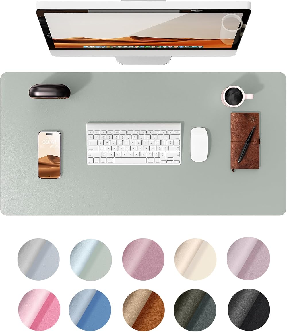 YSAGi Leather Desk Mat Large 80x40 cm Non-Slip Waterproof Grayish Green