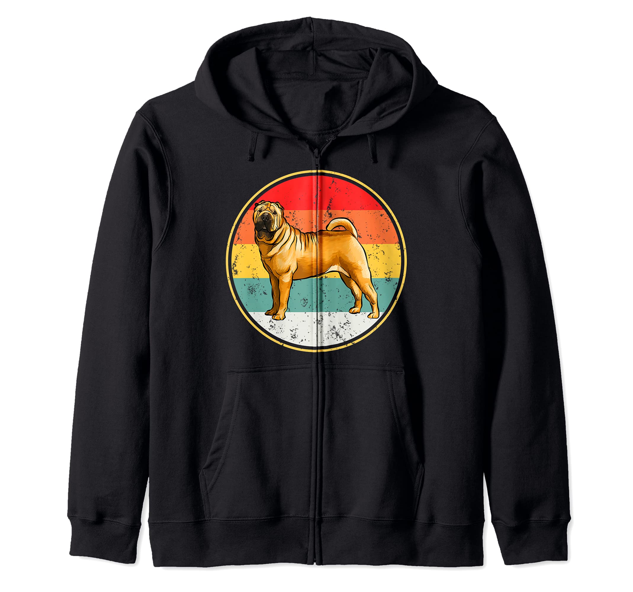 Vintage Retro Sunset Chinese Shar-Pei Dog Zip Hoodie
