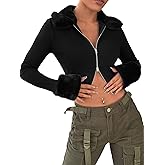 Verdusa Women's Zip Up Long Sleeve Fleece Collar Knitted Cropped Sweatshirts Sweater Jacket