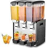 VEVOR Commercial Beverage Dispenser, 3 Tanks 10 L / 10.6 QT Per Tank Juice Dispenser, 440W Stainless Steel Ice Tea Drink Machine with 45°F-54°F Cooling Temperature, for Cold Drink Restaurant Bar Party
