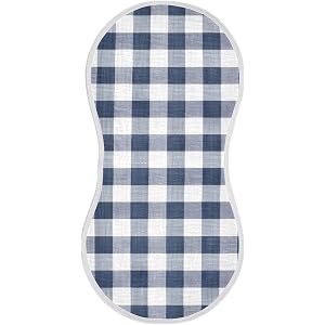 JUZIHAI Blue White Gingham Muslin Burp Cloths 1 Pack - Extra Large 22"x11", 4-Layer Soft Absorbent Cotton, Waterproof Backing