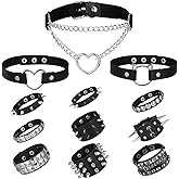 CIATBYYJ 12Pcs Spiked Choker & Studded Bracelet Set - 3 Leather Choker and 9 Emo Bracelets, Black Punk Rock Accessories for Women Men, 80s Rock Goth Accessories for Halloween Cosplay Night Club Party
