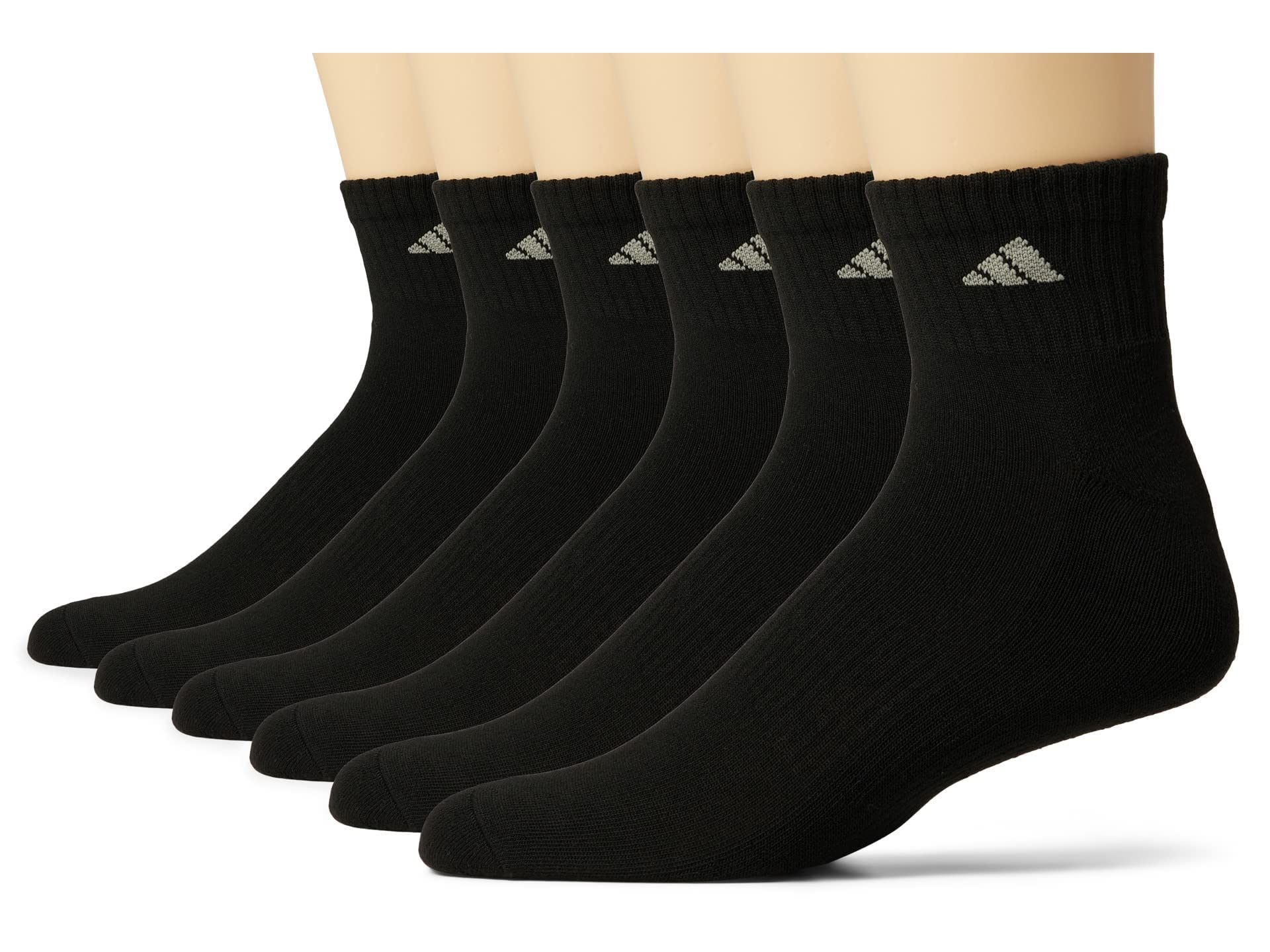 Photo 1 of adidas Men's Socks, Athletic Cushioned Quarter 6-Pack, Ankle Fit with Arch Support, Black/Aluminum 2, X-Large