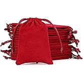 Tapleap Velvet Drawstring Jewelry Bag, 50Pcs Wine Red Coin Pouch, 3x4 Dice Bag, for Wrapping Valentine's Day Party Favors or Gifts for Friends, Small Business, Crosses, Customers, For Church
