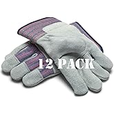 Greendale (3, 6 or 12 Pack - Leather & Cotton Work Gloves: Garage, Yard, Garden, Industrial, Commercial - One Size Fits Most
