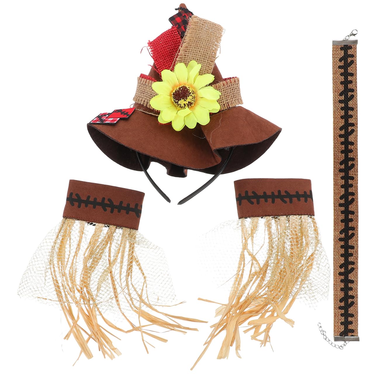 Toddmomy Cosplay Straw Decoration Scarecrow Costume Set for Halloween Party - 4 Piece Adult Accessories with Headband Wristbands and Necklace