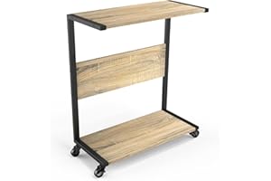 360Tronics Large Computer Tower Stand, 2-Tier PC Rolling Cart Printer Stands, C-Shape Mobile CPU Holder Laptop Table for Game Full Tower Case, Home, School and Office Use, Oak