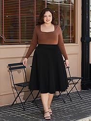 Moon Wood Women's Plus Size Midi Skirt High Elastic