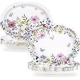 50Pcs Wildflower Oval Paper Plates 10" x 12" Heavy Duty Disposable Watercolor Flowers Butterfly Party Plates Spring Floral Dessert Platters for Wedding Baby Shower Birthday Picnic Tea Party Supplies