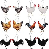 6 Pairs Acrylic Hen Chicken Earrings Animal Rooster Drop Dangle Earrings Cute Farm Chicken Jewelry Gift for Women Ladies Christmas, Animal Teamed Party Favors Accessories