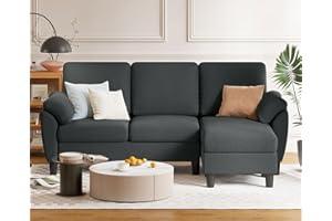 Pingliang Home 79" Convertible Sectional Sofa, 3 Seat L Shaped Small Sectional Couch with Reversible Chaise, Modern Linen Couches for Living Room, Apartment and Small Space (Black)