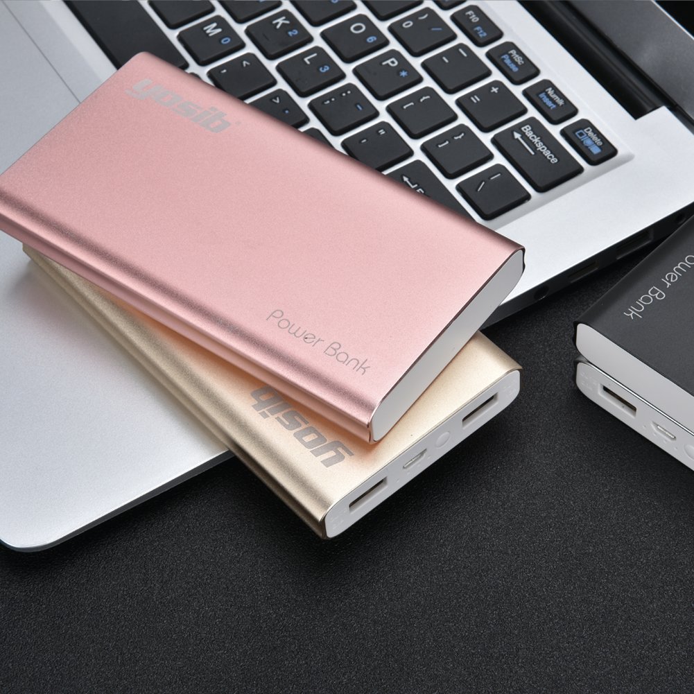 Portable Power Bank Real 10000mAh Dual 2 USB Output Ports Emergency External Battery Charger for iphone7 6s plus6 Androids PSP tablets and More.yosib (Rose Gold)