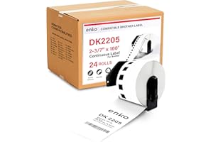 ENKO PRODUCTS enKo - Compatible DK-2205 Continuous Paper Labels (2.4 Inch x 100 Feet) Compatible for Brother QL Label Printers - 24 Rolls with 8 Refillable Cartridge Frames