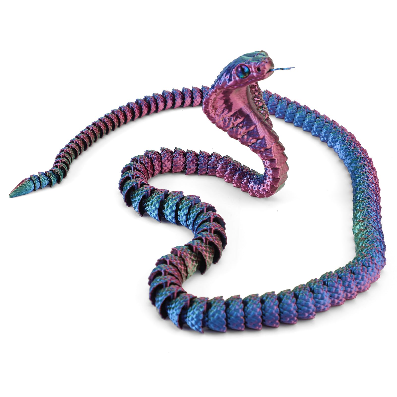 3D Printed Snake, 23.6in Articulated Cobra Crystal Like 3D Printed Rattlesnake Realistic 3D Printed Fidget Animals Flexible 3D Printed Toy for Home Office Decor Stuff (Gradient Red Blue Green)