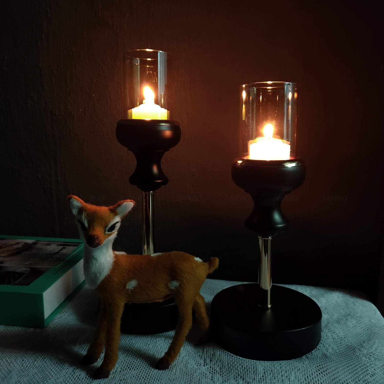 Jwitao Small Black Candle Holders, Windproof Hurricane Candle Holder Indoor & Outdoors 9": Kitchen & Dining