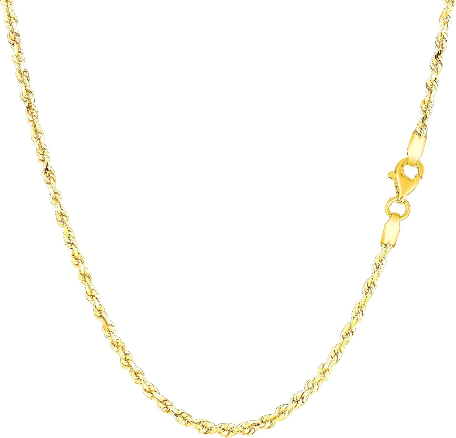 14k Yellow Solid Gold Diamond Cut Rope Chain Necklace 2 0mm 16 Amazon Com