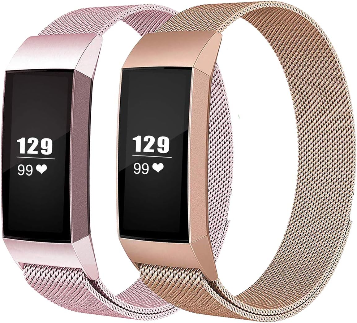 LNOOIU Replacement Bands Compatible with Fitbit Charge 3, Stainless Steel Bands Adjustable Accessory Wristband for Charge 3 Bracelet Women Men Girls Boys -2 Pack Large E