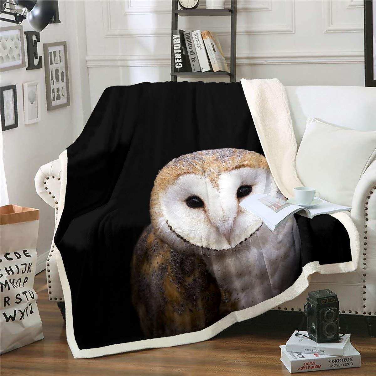 Loussiesd Owl Fleece Blanket 3D Animal Printed Sherpa Throw Blanket for Sofa Bed Bird Decor Plush Blanket Wildlife Style Fuzzy Blanket Bedroom Decor Baby 30"x40"