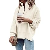 Imily Bela Womens Tunic Sweater Fall Long Sleeve 1/4 Zip Pullover Sweaters Oversized Slouchy Ribbed Knit Sweatshirt with Slit