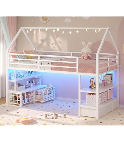 Kids Cabin Tent For Mid-Sleeper Bunk Beds - Pink Bed Canopy For Privacy & Play