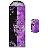 Datura home Kids Sleeping Bag for Boys Girls,Black Purple Butterfly Print-Lightweight Warm Portable Outdoor Indoor-Waterproof Cold Weather Resistant Sleeping Bag for Camping Hiking(Butterfly1)