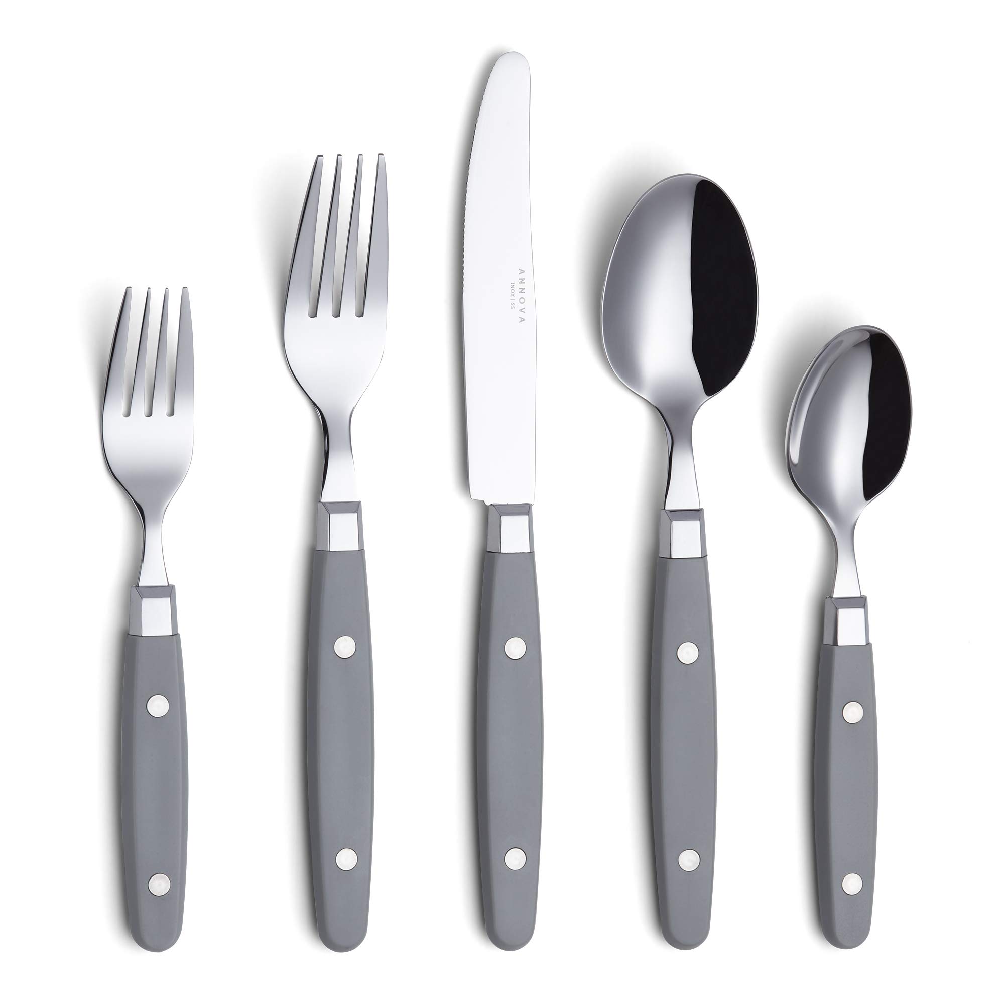 Annova Cutlery Set 20 Pieces Stainless Steel Color Handle with Rivet/Retro Style Flatware (Grey) — image 1