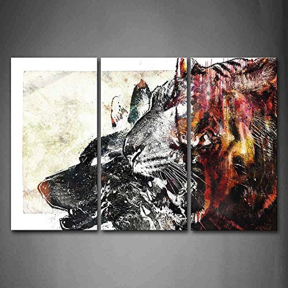 Artistic Tiger And Wolf Head Wall Art Painting The Picture Print On Canvas Animal Pictures