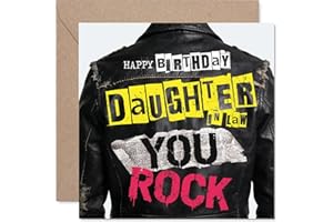 Playful Birthday Card for Daughter in Law - Rock Star Vibes - Bold Leather Jacket Design with Punchy Pink and Yellow - 5.7 In