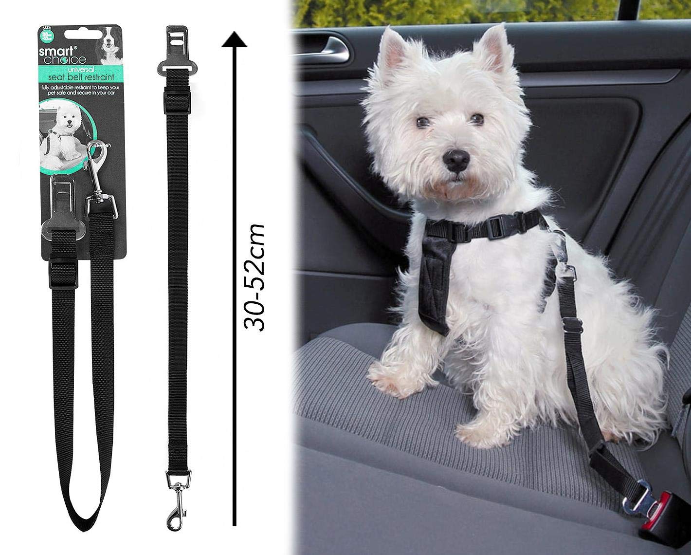 Smart Choice Seat Belt Connector Strap for Dogs, Black, 0.0869 kg