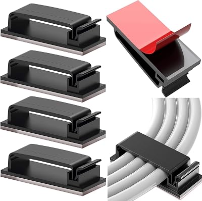Vinabo 10x Black Nylon Cable Holder Clips Self Adhesive Cord Wire Organiser