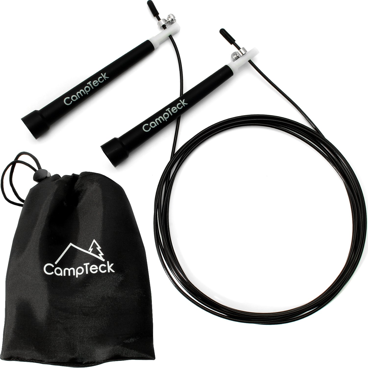 CampTeck U6576 3m (10ft) Speed Skipping Rope Adjustable Steel Cable Jump Rope with Ball Bearing Mechanism for Fitness Workouts Fat Burning Exercise Boxing MMA Training - Black