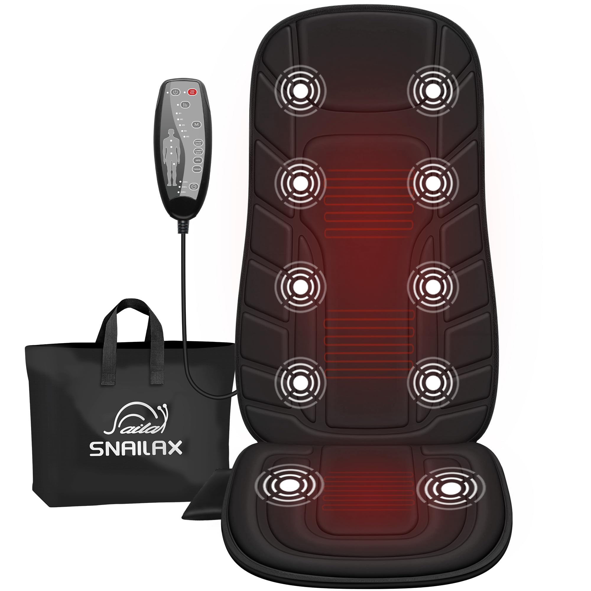 Photo 1 of Snailax Massage Seat Cushion with 10 Vibration Motors, Back Massager with Heat, Massage Chair Pad with 5 Vibration Modes, 2 Heating Levels, Chair Massager for Home, Office, Gifts for Men, Women