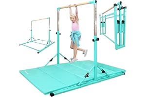 PreGymnastic Updated Gymnastic Bar, 6ft Portable Gymnastics bar, Safe Gymnastics Training Bar for Kids and Teenagers 3-18, Weight Limit 500 LBS, Adjustable 3'-5' Gymnastics kip Bar