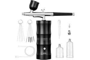 CBVCBV Airbrush Kit with Compressor Portable Airbrush Kit 48PSI High-Pressure Non-Clogging Air Brush Set Cordless Rechargeable with 0.3mm Nozzle and Cleaning Brush for Painting,Nail Art, Makeup (Black)