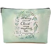 Watercolor Leaves Makeup Bag for Women, Bible Verse Portable Travel Organizer Toiletry Cosmetic Bag with Zipper, Roomy Makeup Bags Skincare Pouches Travel Accessories, Christian Gifts