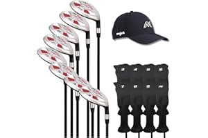 Right Handed Majek K5s Hybrid Set Senior Men's Standard with Midsize Grips Includes 3-PW Clubs with Black Hybrid Headcovers and Black Majek Golf Hat