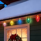 16Ft Jumbo LED Multicolor Valentine's Day String Lights Outdoor with 10 T13 LED Strawberry Bulb, Clear Multicolor Hanging String Lights for Indoor Home Porch Patio Eave Xmas Trees Roofline Decorations