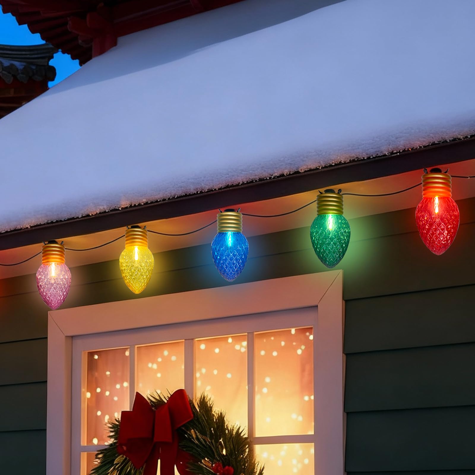 Photo 1 of 16Ft Jumbo LED Multicolor Valentine's Day String Lights Outdoor with 10 T13 LED Strawberry Bulb, Clear Multicolor Hanging String Lights for Indoor Home Porch Patio Eave Xmas Trees Roofline Decorations