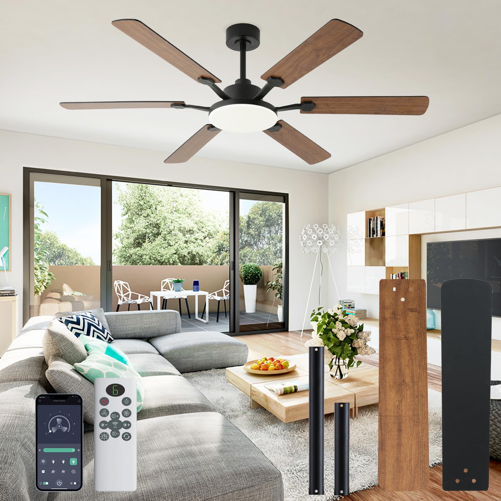 Photo 1 of ***MISSING PARTS***
60 Inch Ceiling Fans with Lights, Large Modern Brown Ceiling Fan with Light and Remote Control, 6 Double Sided Blades, 6 Speed Reversible Motor, Dimmable LED, Silent Timing, Indoor Outdoor Patio Use