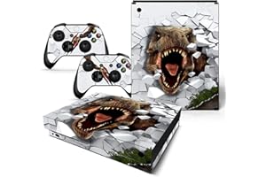 ZOOMHITSKINS Compatible for Xbox One X Skin, Xbox One X Controller Skin and Console Skin, White Dino Dangerous Animals Fossil T-Rex Dinosaur, Durable & Fit, 3M Vinyl, Easy to Install, Precise Cut-outs