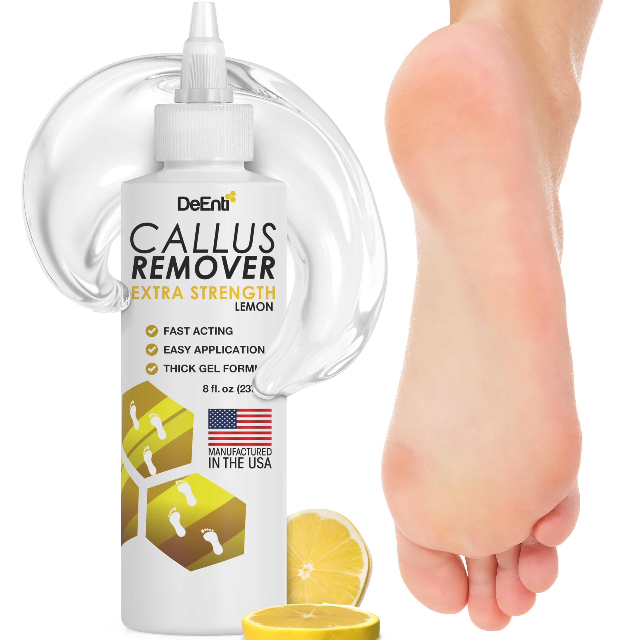 DeEnti Callus Remover for Feet, Extra Strength Foot Callus Remover Gel, 8oz Salon Grade Home Pedicure Supplies for Dry Skin, Cracked Heel, Professional Strength Foot Care, Lemon