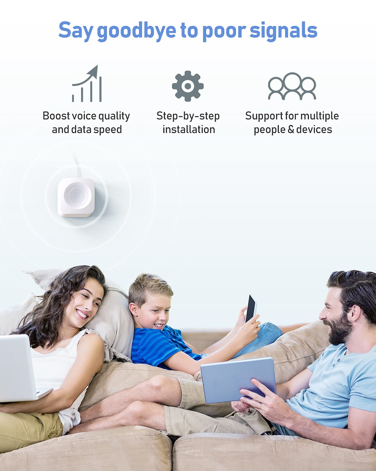 Cell Phone Booster for Home, Up to 3000 sq ft, All US Carriers - Verizon, AT&T, T-Mobile, Sprint & More, Cell Signal Booster Boosts 5G/4G LTE Band 12/17/ 13/5/ 25/2/ 4, FCC Approved