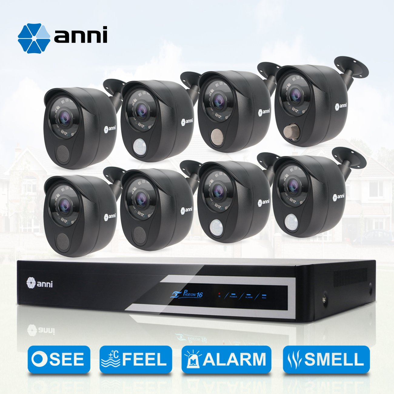 anni 16Channel Security Camera System 1080N Digital Video Recorder and 8 x 1080p Wired Infrared
