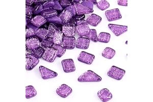 ESWENY Mosaic Tiles,Glass Tiles, Shine Crystal Mosaic Glass Pieces Bulk Assorted Square and Triangle Glitter Crystal Mosaic Tiles for Home Decoration or DIY Crafts 200g (Purple)