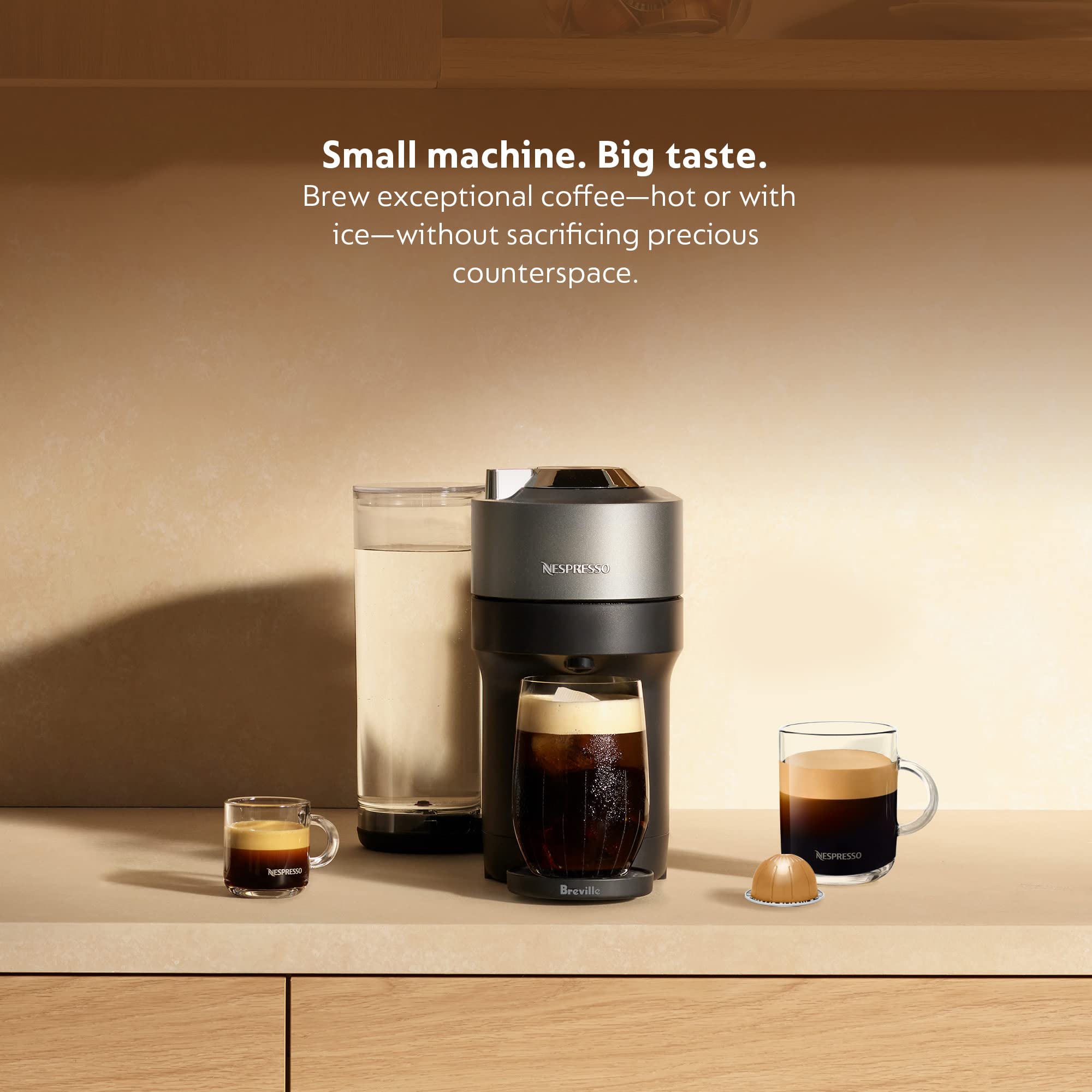 Vertuo Pop+ Deluxe Coffee Espresso Maker Breville Nespresso Vertuo Pop+  Deluxe Coffee Machine By Breville - Matte Black & Gold, 6 Brew Sizes  Including Cold Brew Compact Espresso Machine