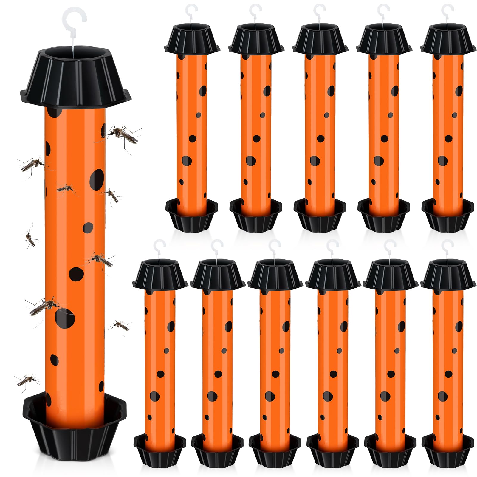 Photo 1 of 12 Pcs Sticky Fly Trap Fly Stick Indoor Outdoor Long Lasting Adhesive Fly Catcher with Hanging Hook for Wasps Gnats Bugs Insects Moths Fruit Flies Mosquitoes Spiders Fleas (Orange, Black)