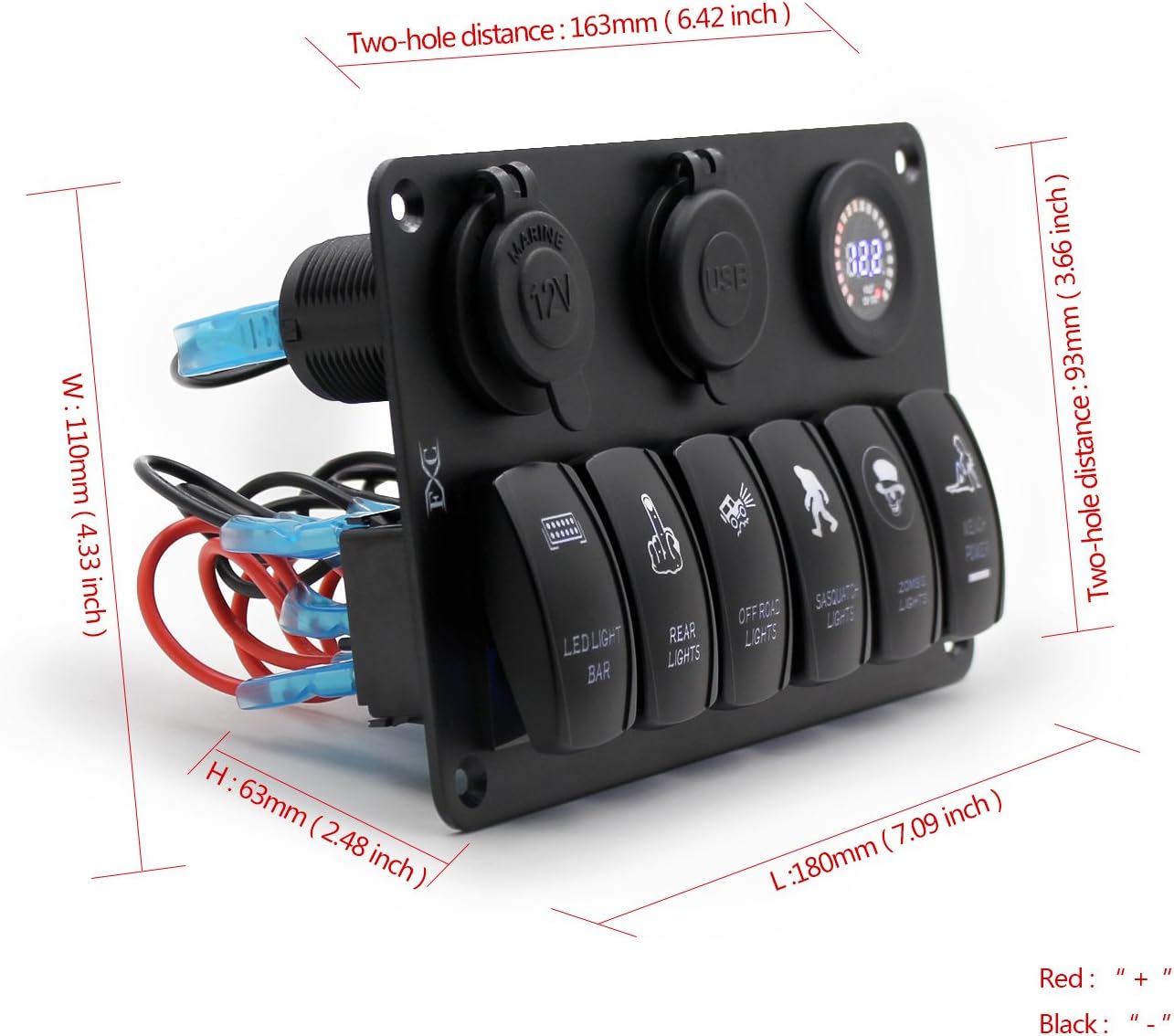 FXC Boat Rocker Switch Panel Voltmeter 12V Cigarette Socket Double USB Power Charger Adapter Flush Mount Waterproof 6 Gang Switches Panel Black for RV Car Marine¡­ : Sports & Outdoors